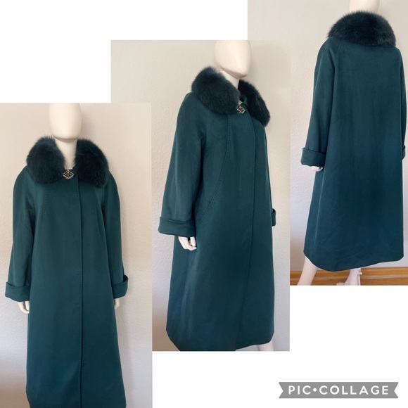 NWT WOMEN PLUS SIZE LONG COAT‎ CASHEMERE BLEND REAL FUR COLLAR RAGLAN SLEEVES - Picture 5 of 13